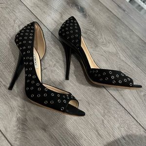 Jimmy chop sexy heels. Black with metal grommets